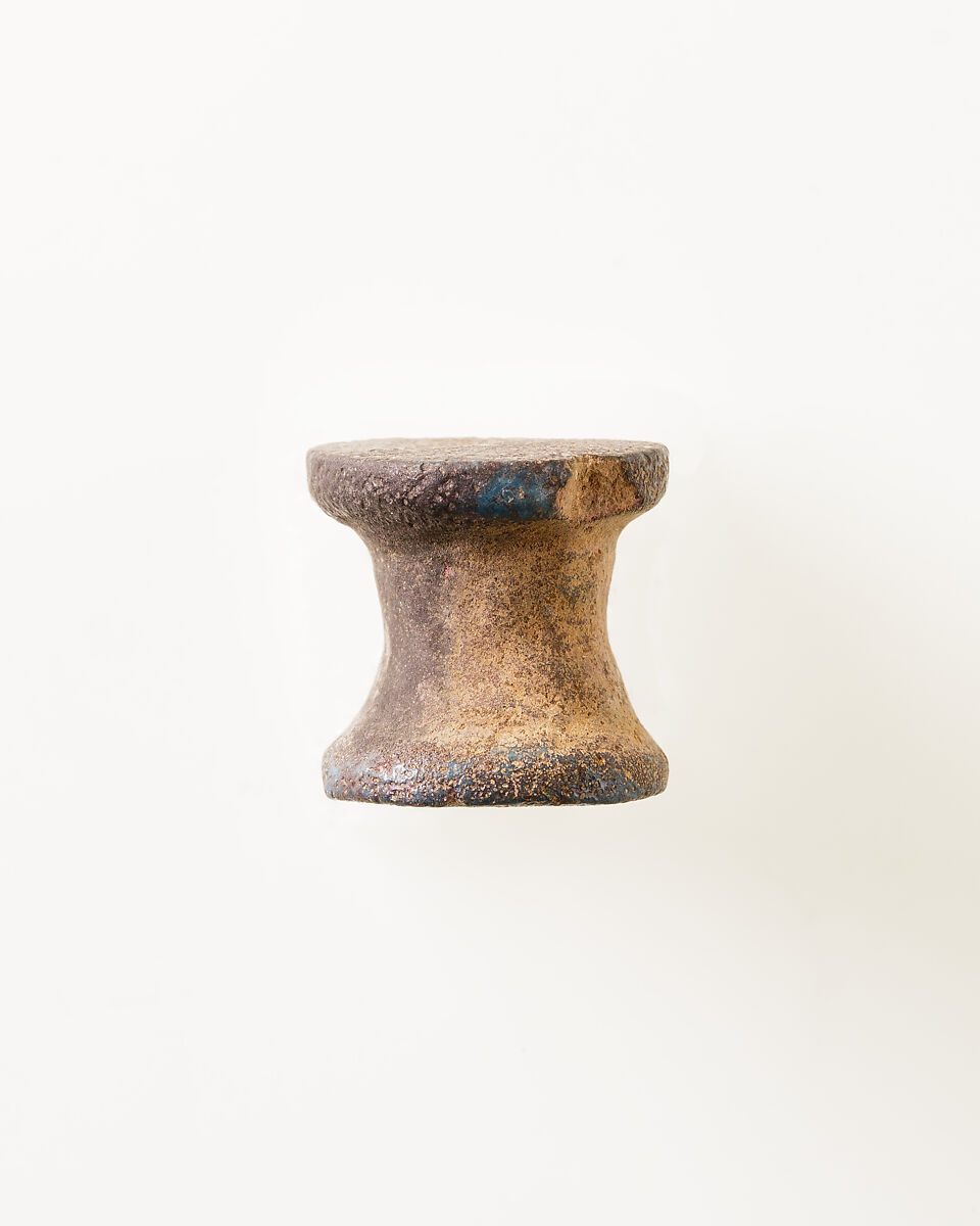 Spool-shaped Game Piece, Blue Faience 