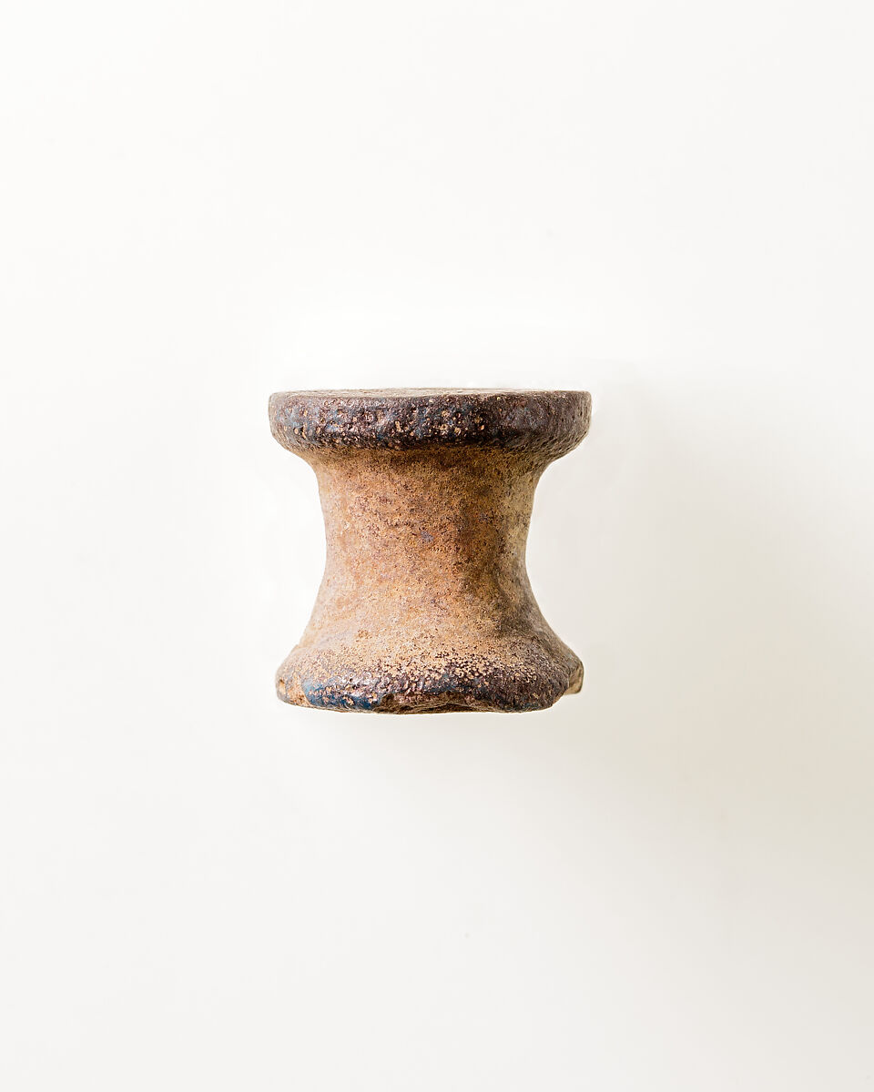 Spool-shaped Game Piece, Blue Faience