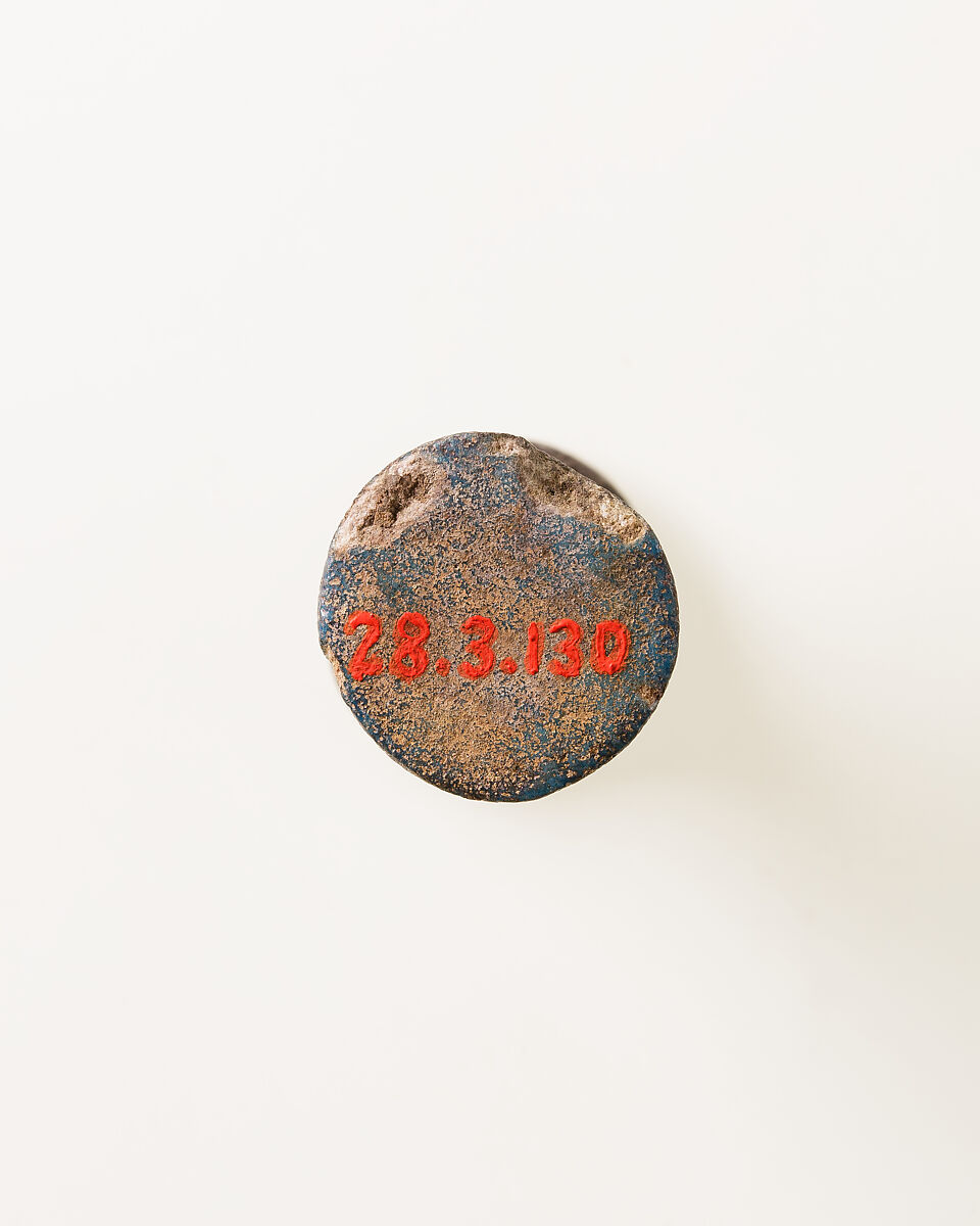 Spool-shaped Game Piece, Blue Faience