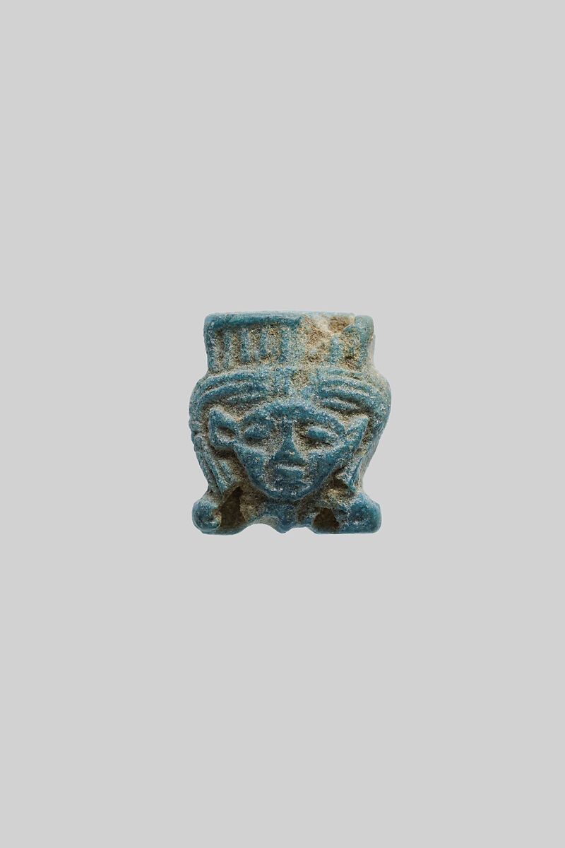 Hathor head amulet, Faience 