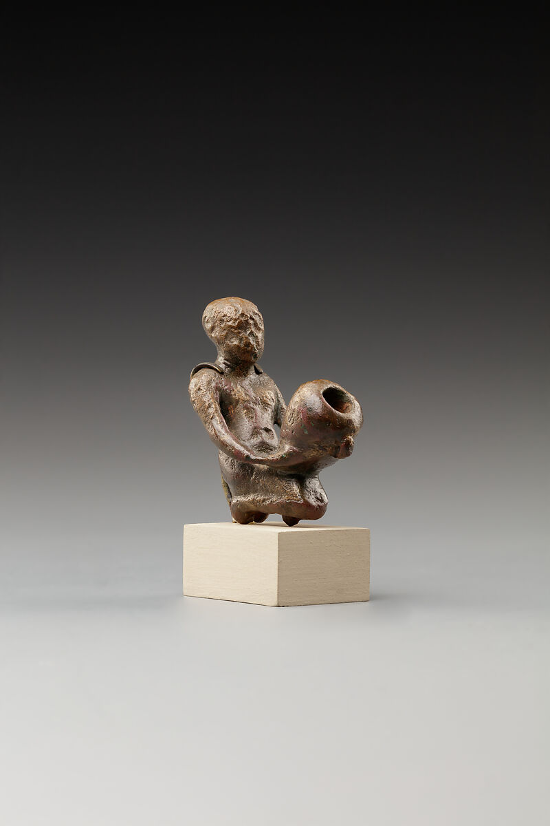 Statuette of a cult attendant with a jar, Bronze or cupreous alloy