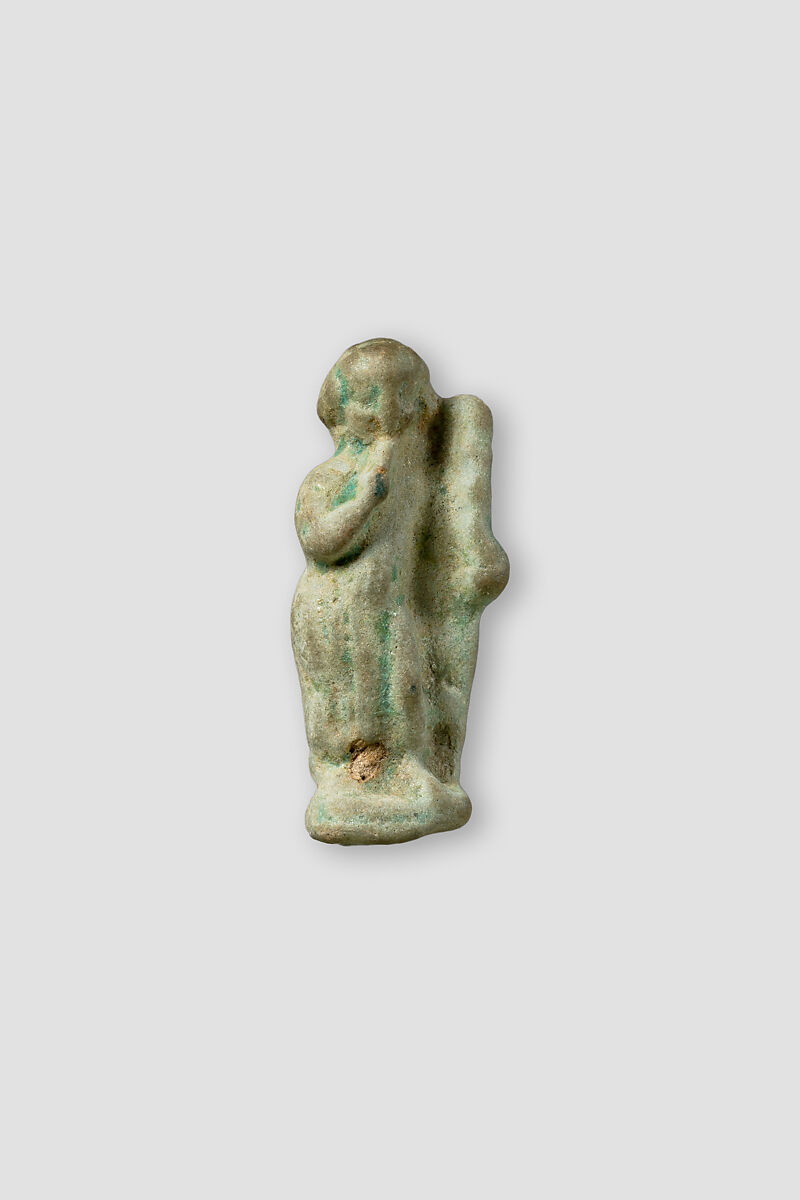 Harpokrates or another child god with the club of Herakles, Green Faience 