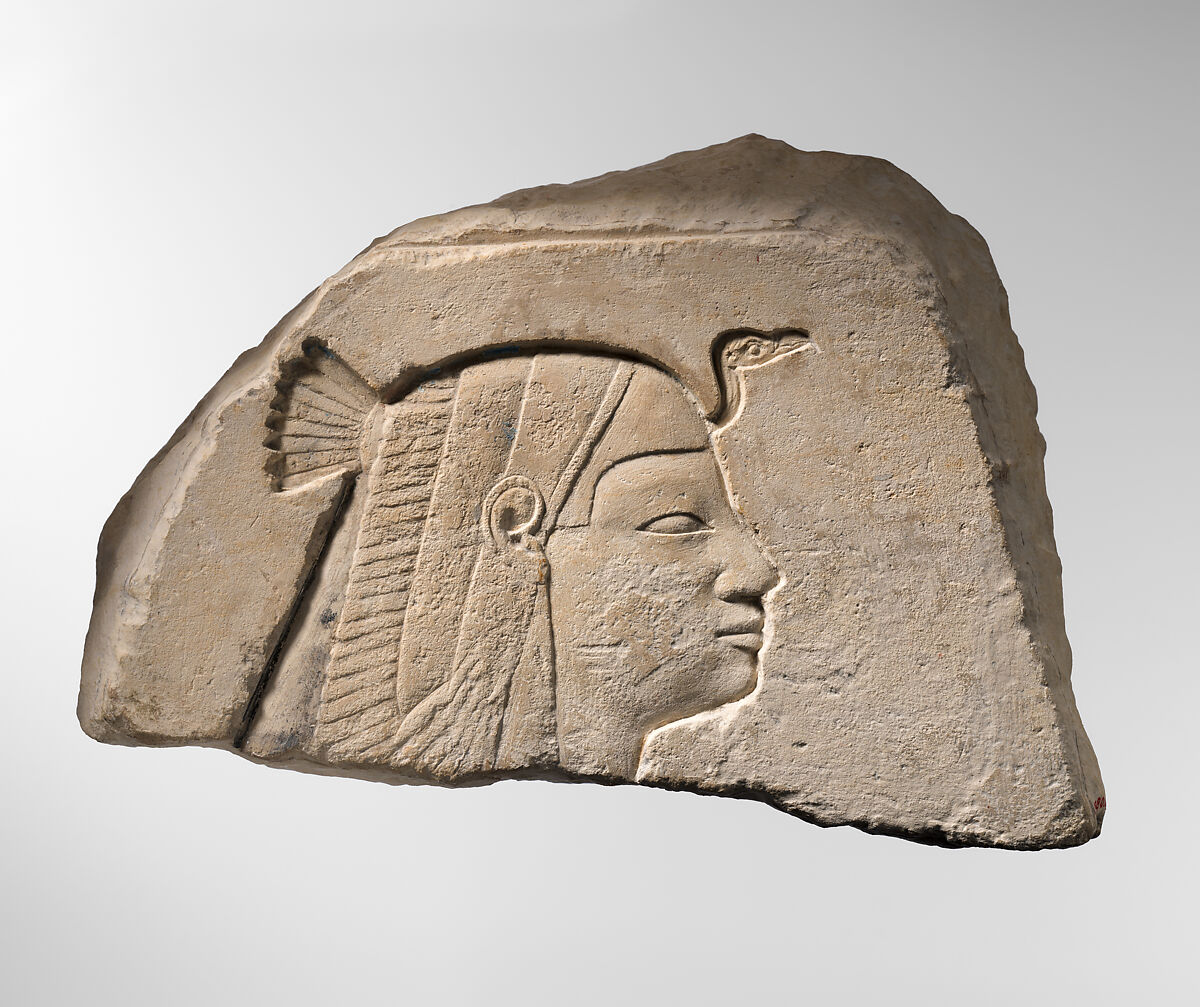 Head of a Queen or Goddess, Limestone, paint 