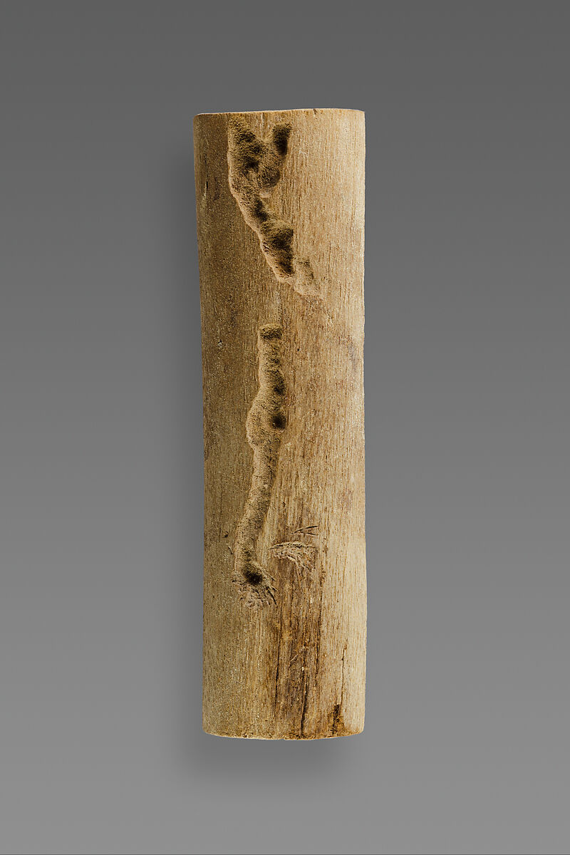 Cylinder, perhaps from a ceremonial whip, Wood, traces of blue paste