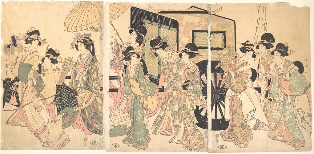Utamaro II | The Oiran Hanaogi of Ogiya attended by Two Shinzo and 