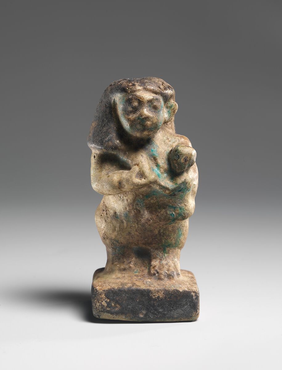 Figurine of a Woman with Her Baby, Faience 