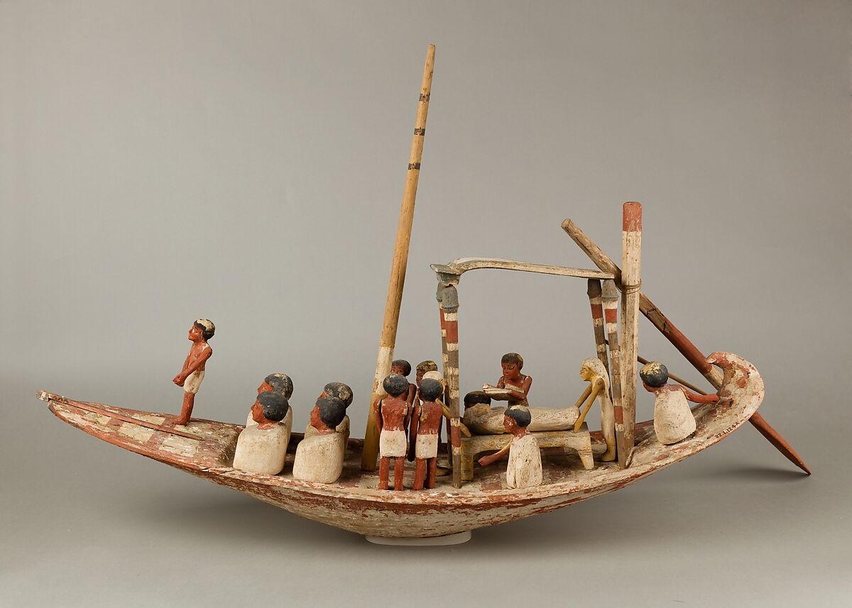 Model Sailing Boat Transporting a Mummy, Wood, paint