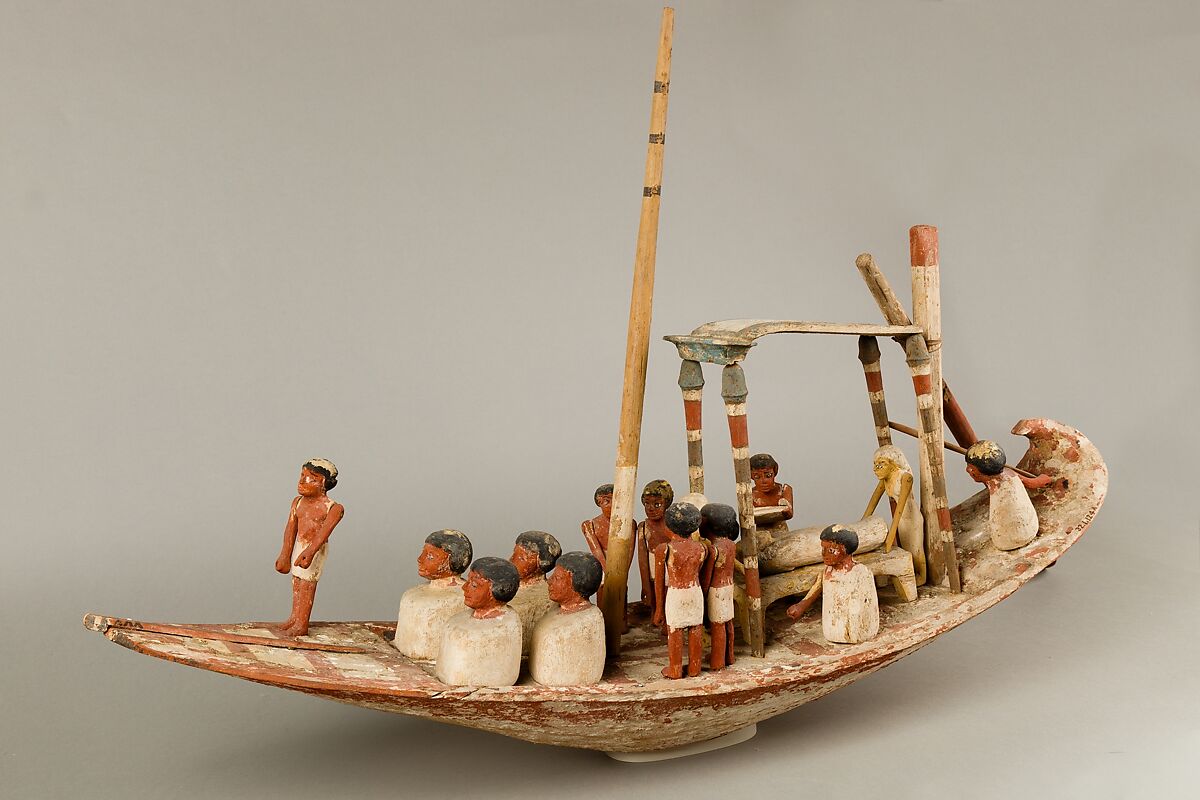 Model Sailing Boat Transporting a Mummy, Wood, paint 