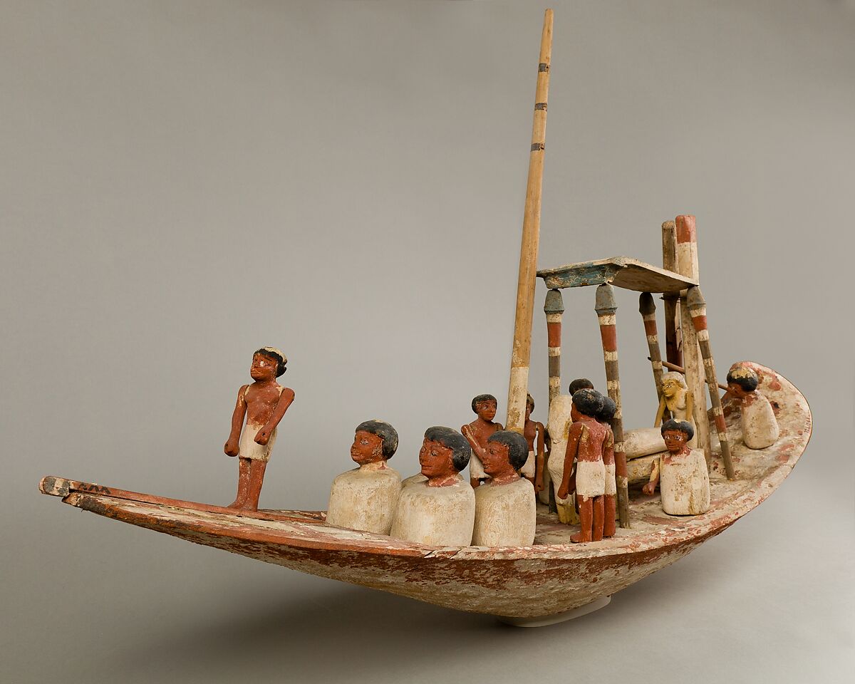 Model Sailing Boat Transporting a Mummy, Wood, paint