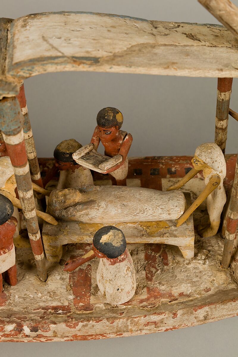 Model Sailing Boat Transporting a Mummy, Wood, paint