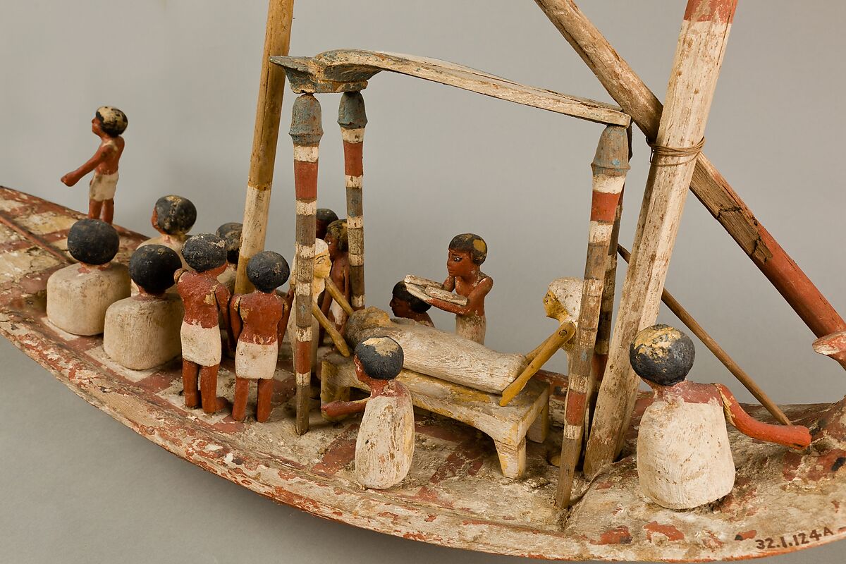 Model Sailing Boat Transporting a Mummy, Wood, paint