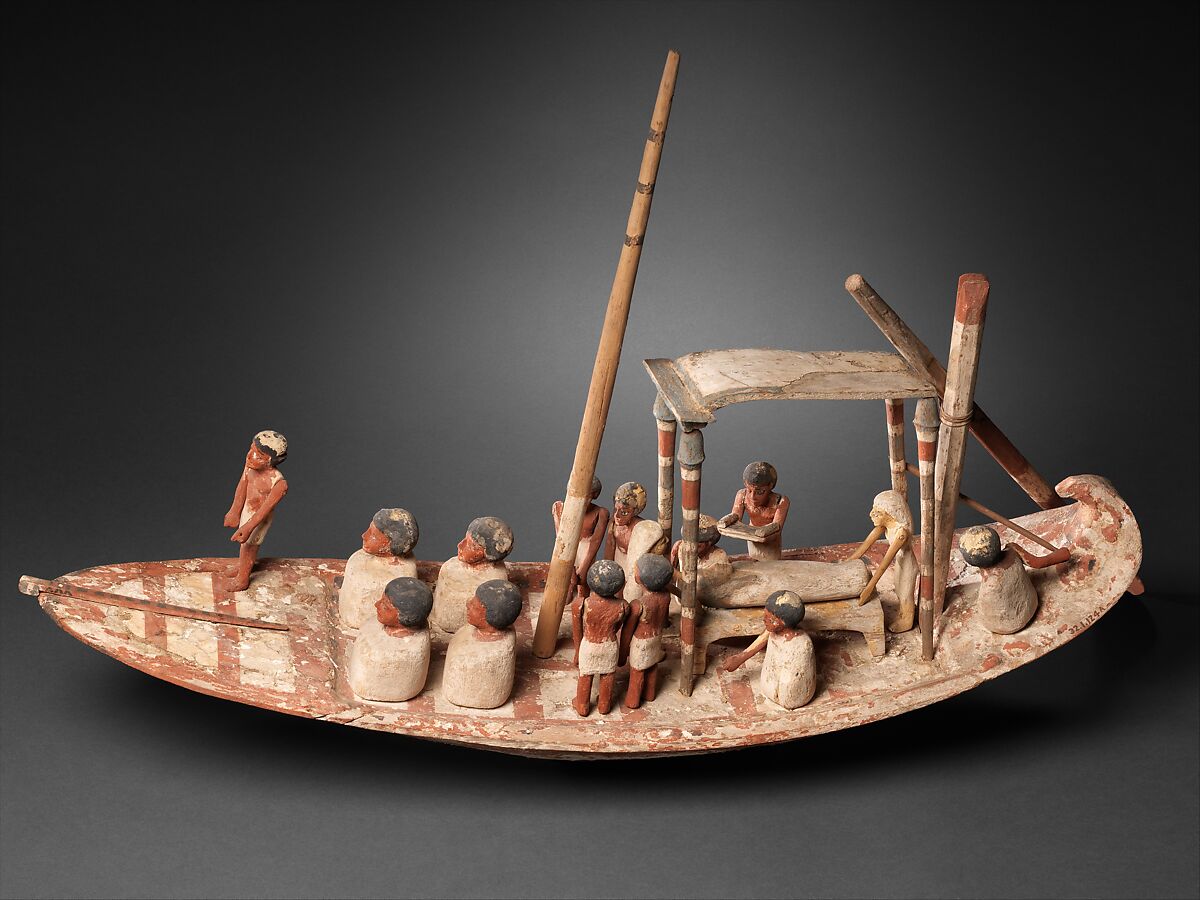 Model Sailing Boat Transporting a Mummy, Wood, paint