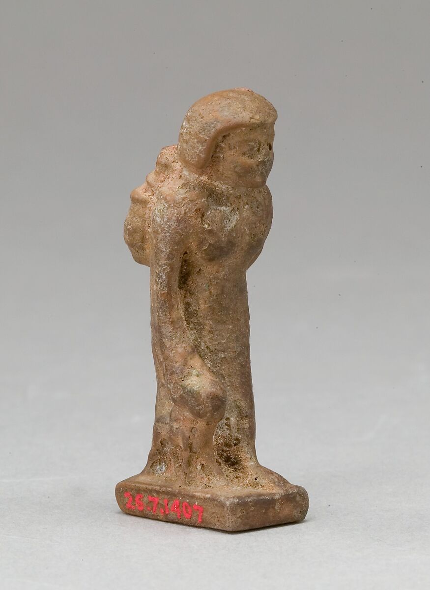 Woman Carrying a Child on Her Back and Leading an Animal, Red faience