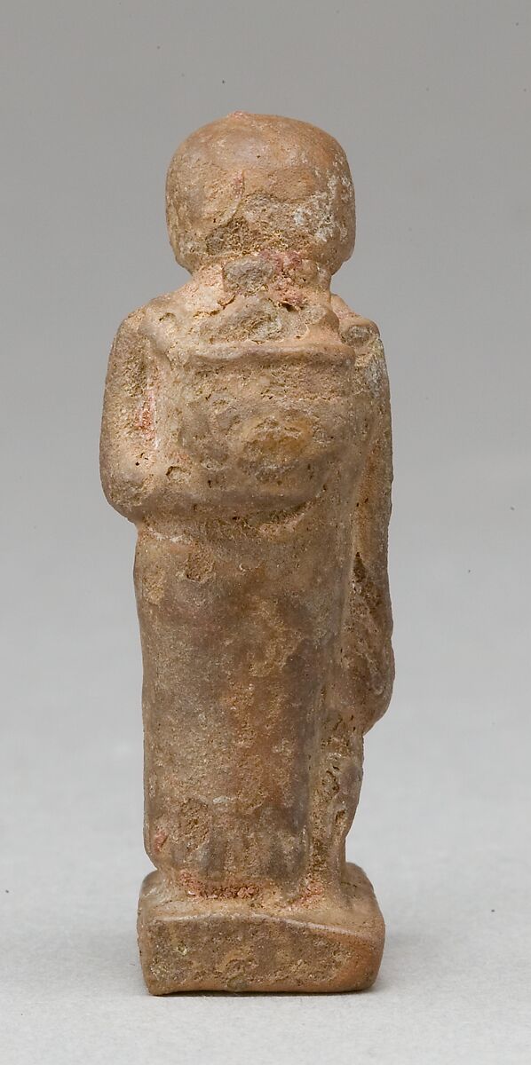 Woman Carrying a Child on Her Back and Leading an Animal, Red faience