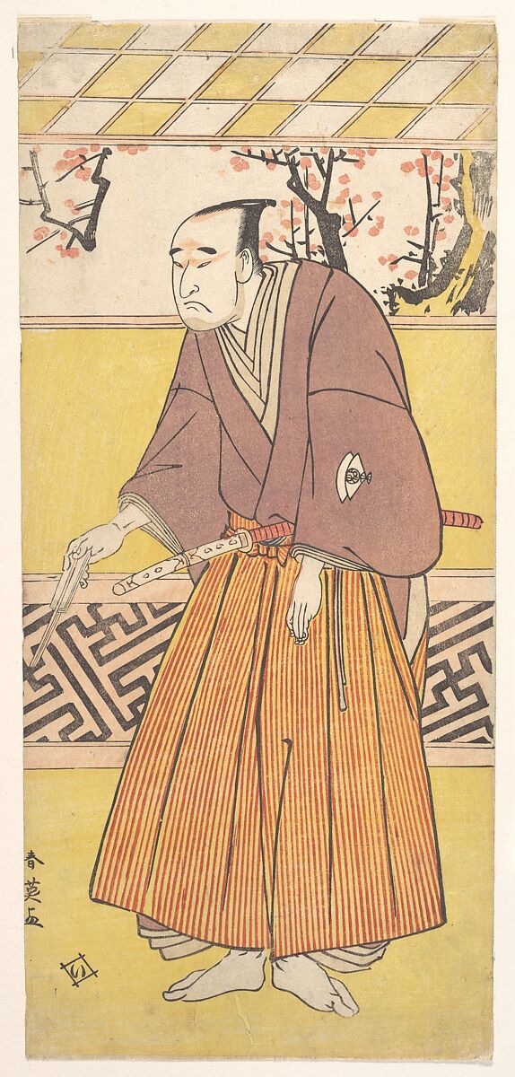 The Actor Onoye Matsusuke I, as a Man Holding a Closed Fan in His Right Hand, Katsukawa Shun&#39;ei 勝川春英 (Japanese, 1762–1819), Woodblock print; ink and color on paper, Japan 