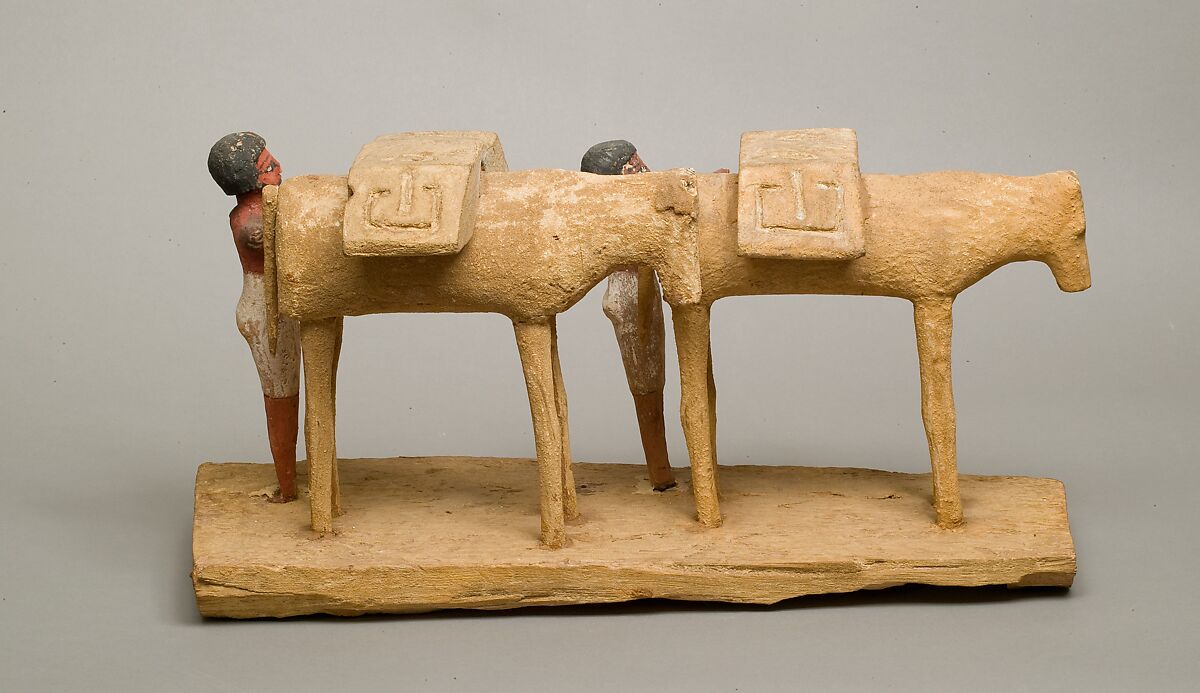 Model of Two Donkeys with Drivers, Wood, paint