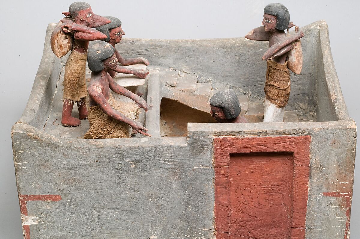 Model of a granary with scribe and overseer, Wood