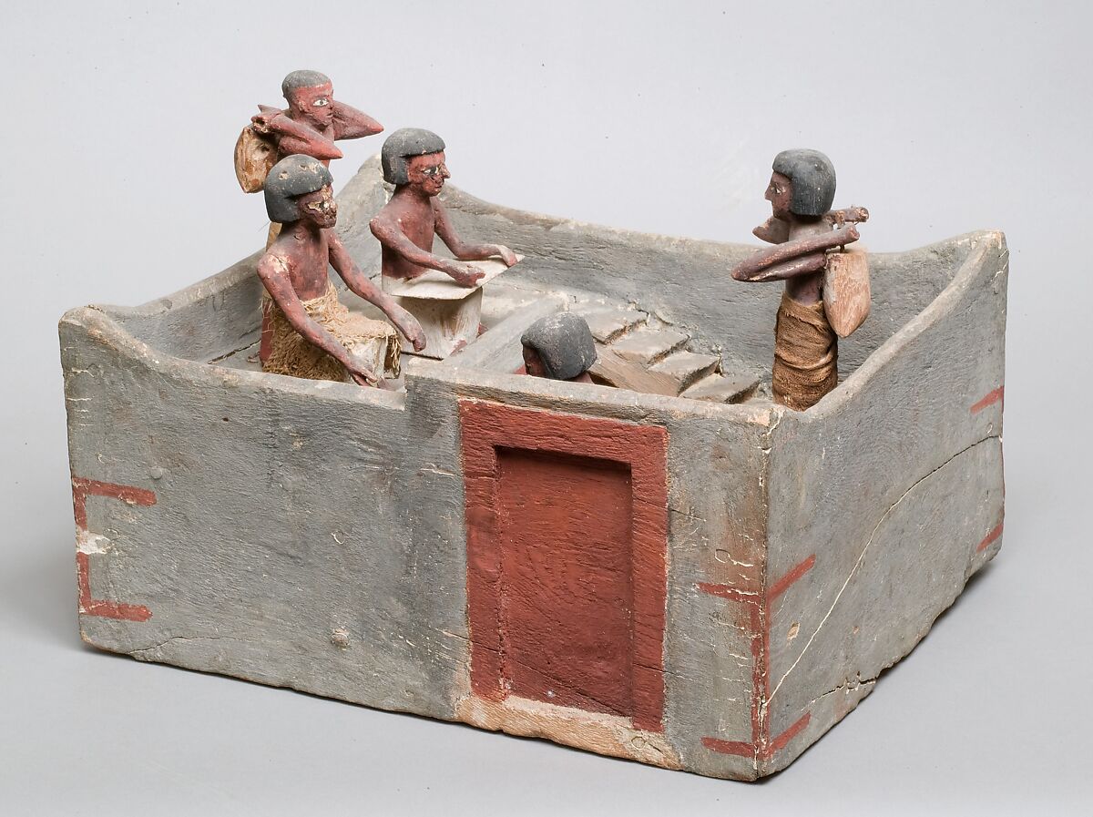 Model of a granary with scribe and overseer, Wood
