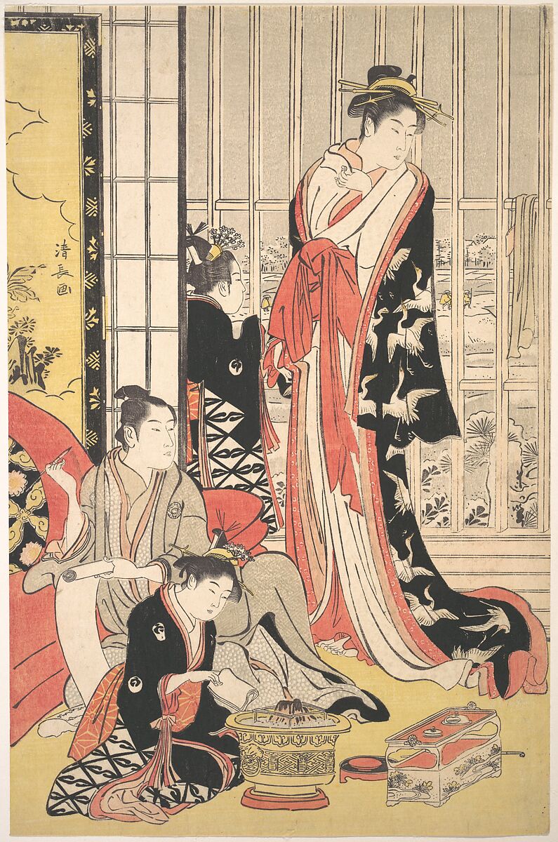 Interior Scene, Torii Kiyonaga (Japanese, 1752–1815), Woodblock print; ink and color on paper, Japan 