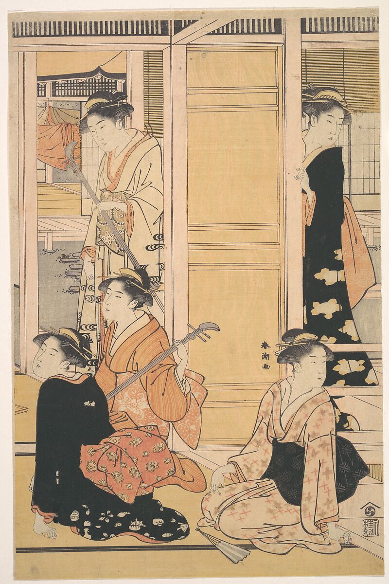 Interior View, Katsukawa Shunchō (Japanese, active ca. 1783–95), Woodblock print; ink and color on paper, Japan 