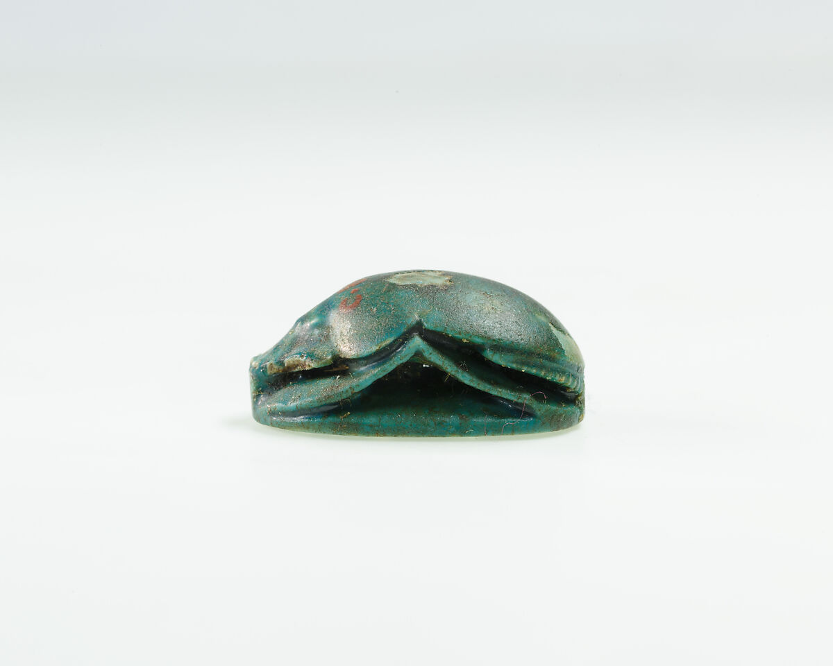 Scarab With Throne Name of Amenemhat VII (Sedjefakare), Blue glazed steatite