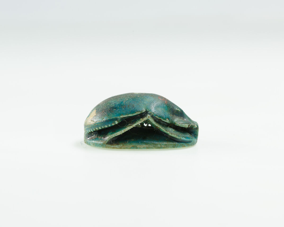 Scarab With Throne Name of Amenemhat VII (Sedjefakare), Blue glazed steatite