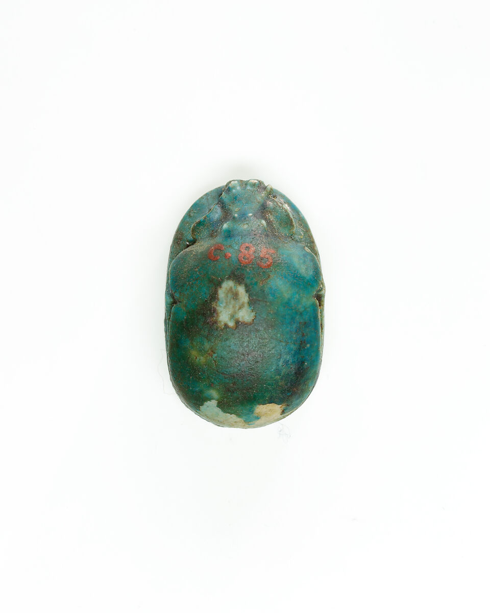 Scarab With Throne Name of Amenemhat VII (Sedjefakare), Blue glazed steatite