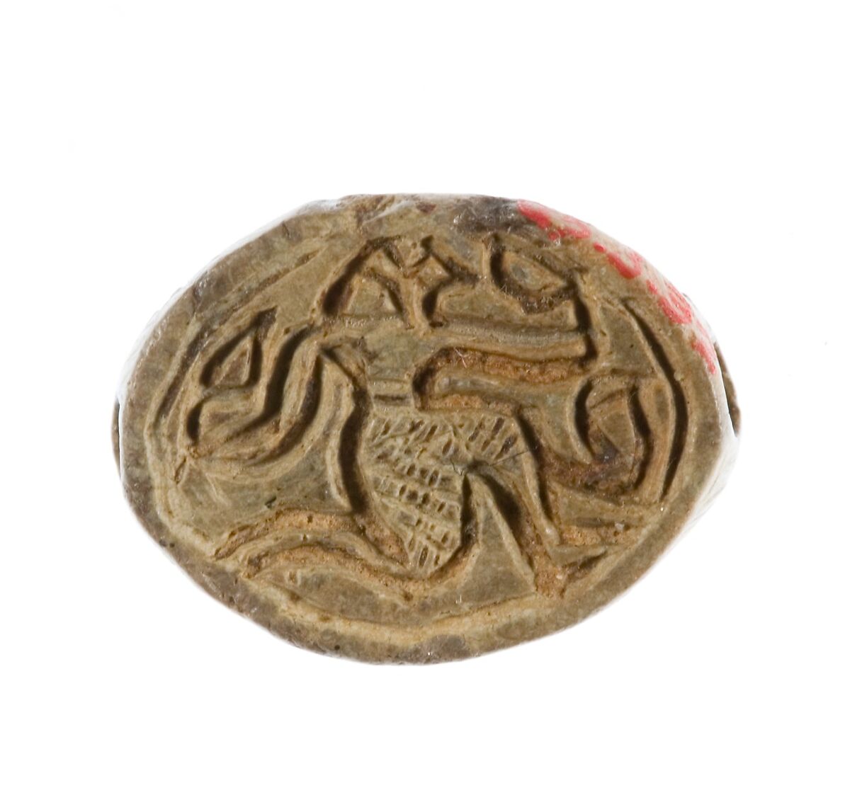 Canaanite Cowroid Seal Amulet with Falcon Headed Deity, Steatite 