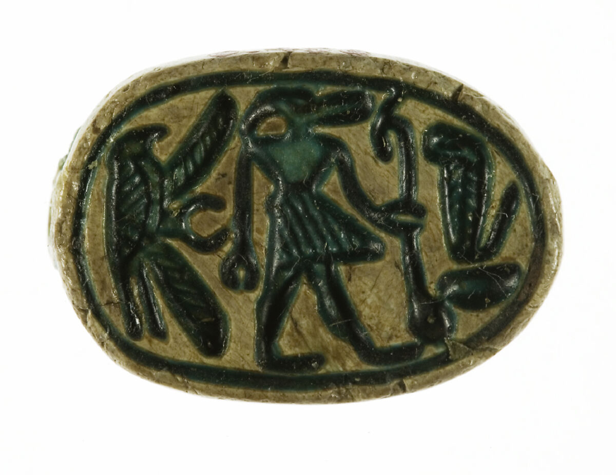 Scarab with a Crocodile Headed Deity, Glazed steatite 