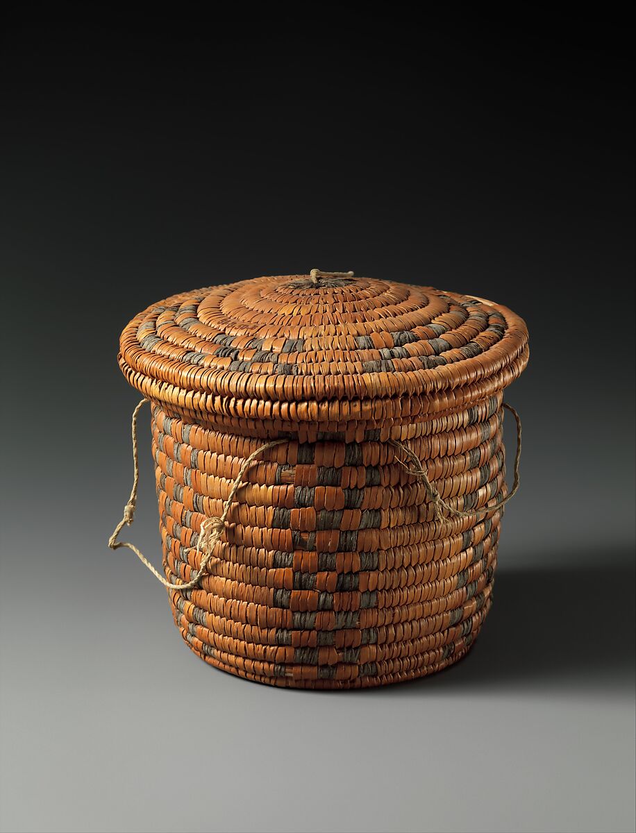 Cylindrical Coil Basket and Lid, Grasses 