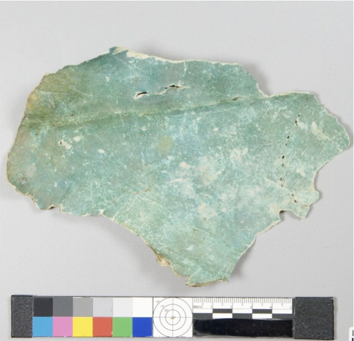 Leather fragment, Green leather (sheepskin) 