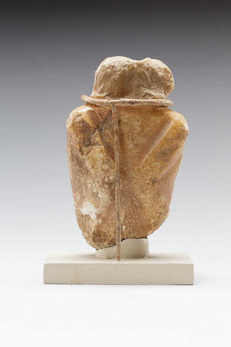 Magical figure of captive, Travertine (Egyptian alabaster), paint