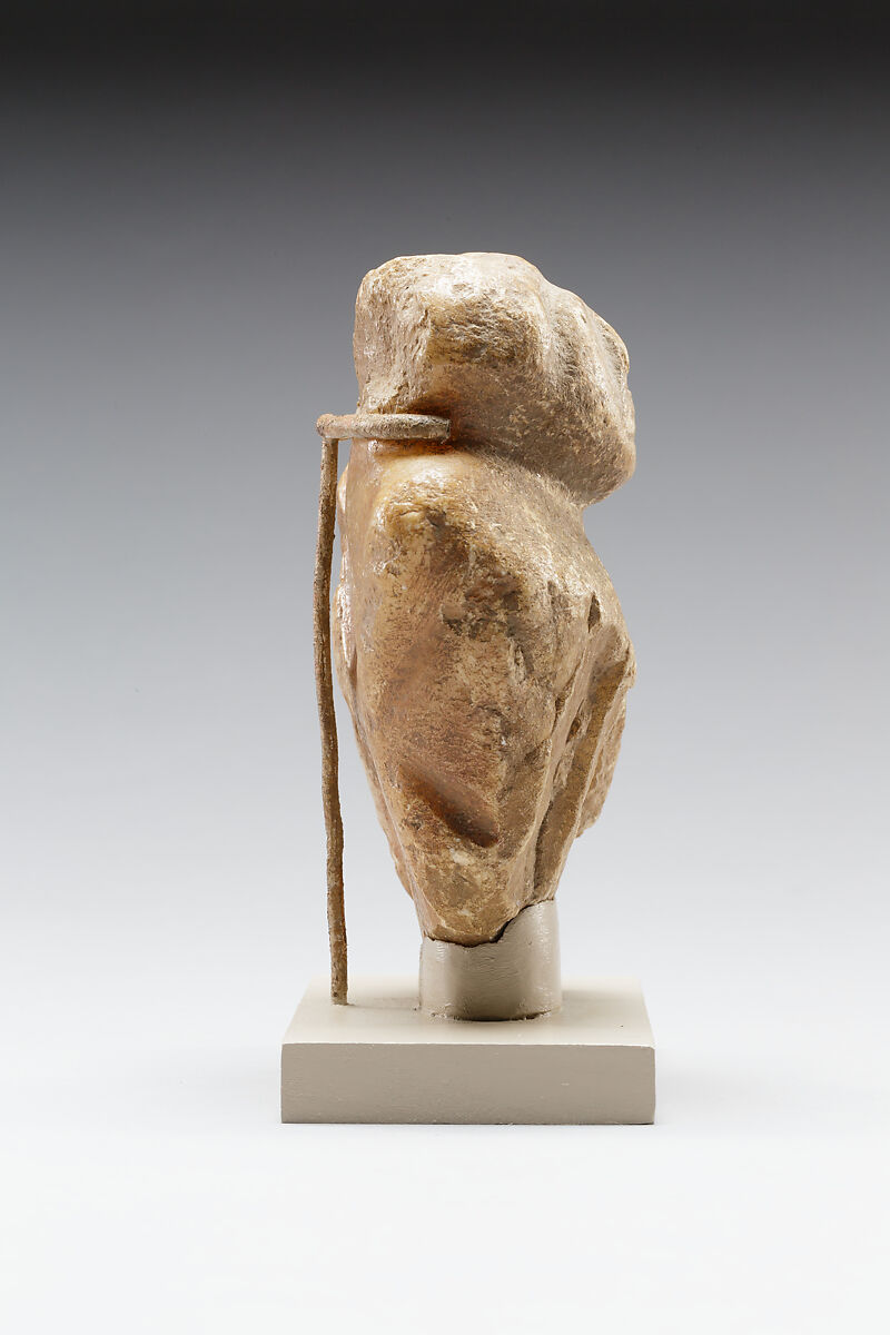 Magical figure of captive, Travertine (Egyptian alabaster), paint