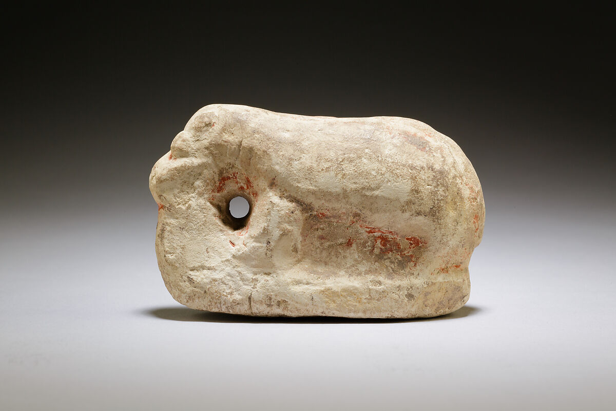 Figurine of hippopotamus, Limestone, paint 