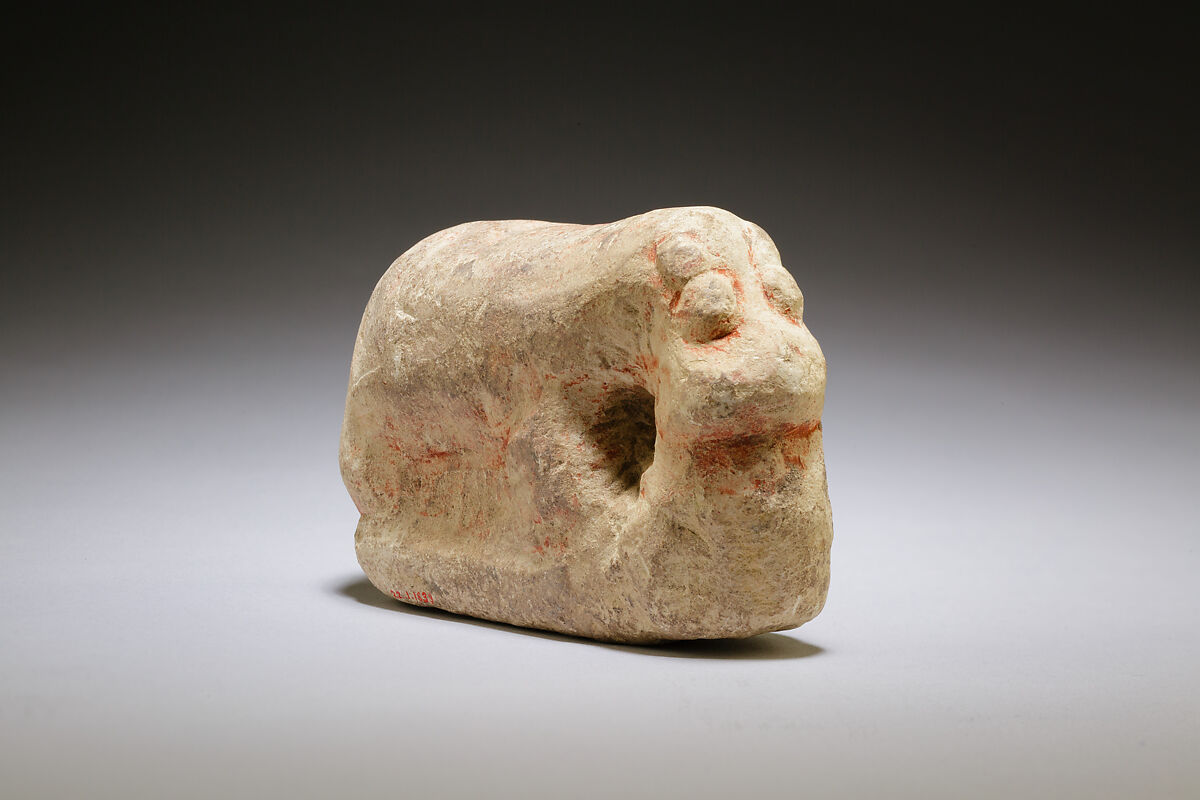 Figurine of hippopotamus, Limestone, paint