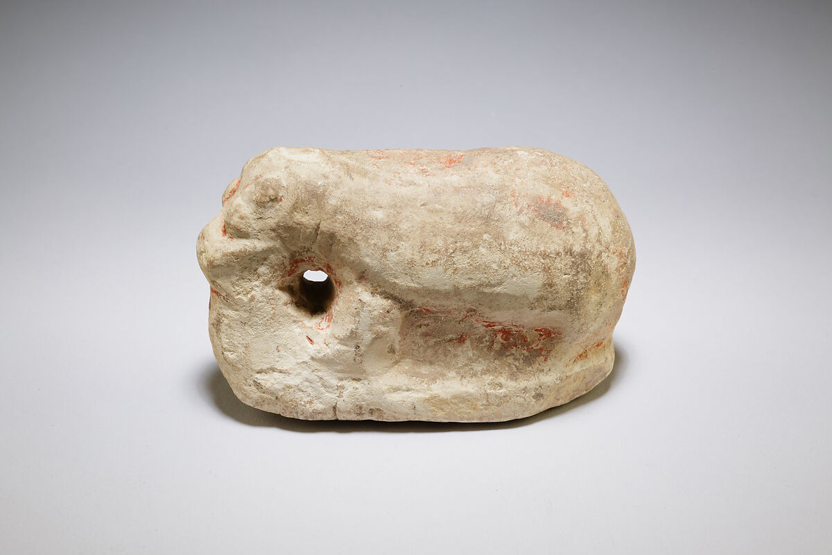 Figurine of hippopotamus, Limestone, paint