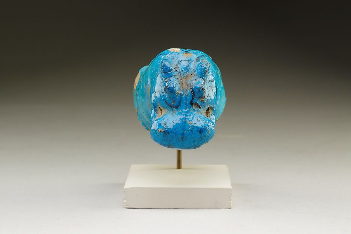 Hippopotamus head figurine, Blue faience