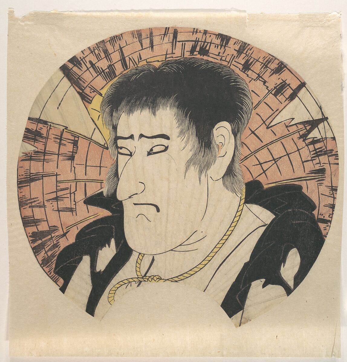 Head of an Unidentified Actor as a countryman in Rags, Katsukawa Shun&#39;ei 勝川春英 (Japanese, 1762–1819), Woodblock print; ink and color on paper, Japan 