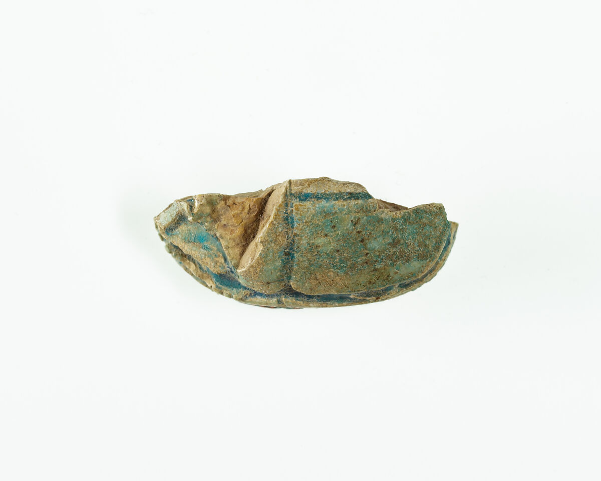 Fragment of a Scarab Inscribed with Hieroglyphs, Green glazed steatite