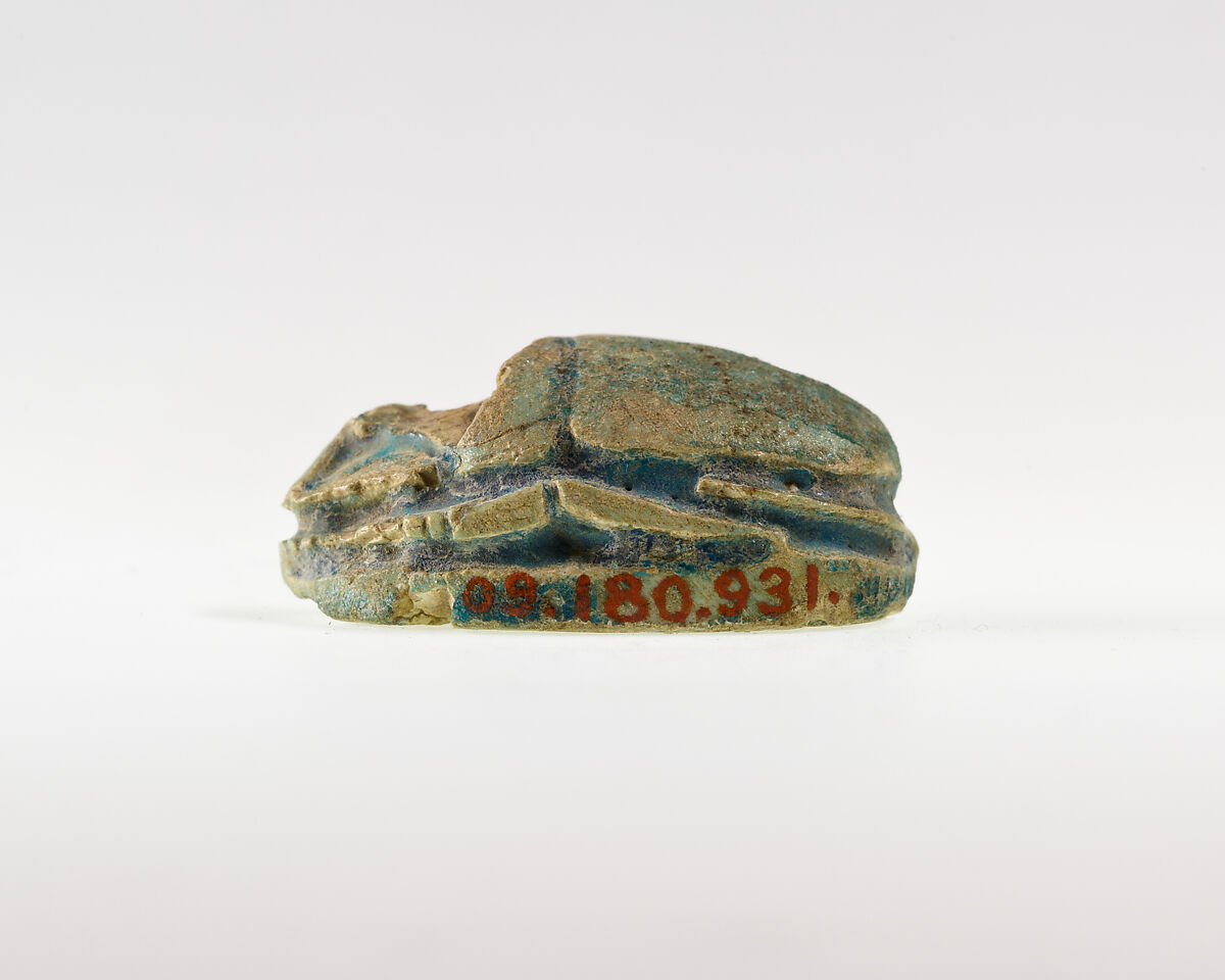 Fragment of a Scarab Inscribed with Hieroglyphs, Green glazed steatite