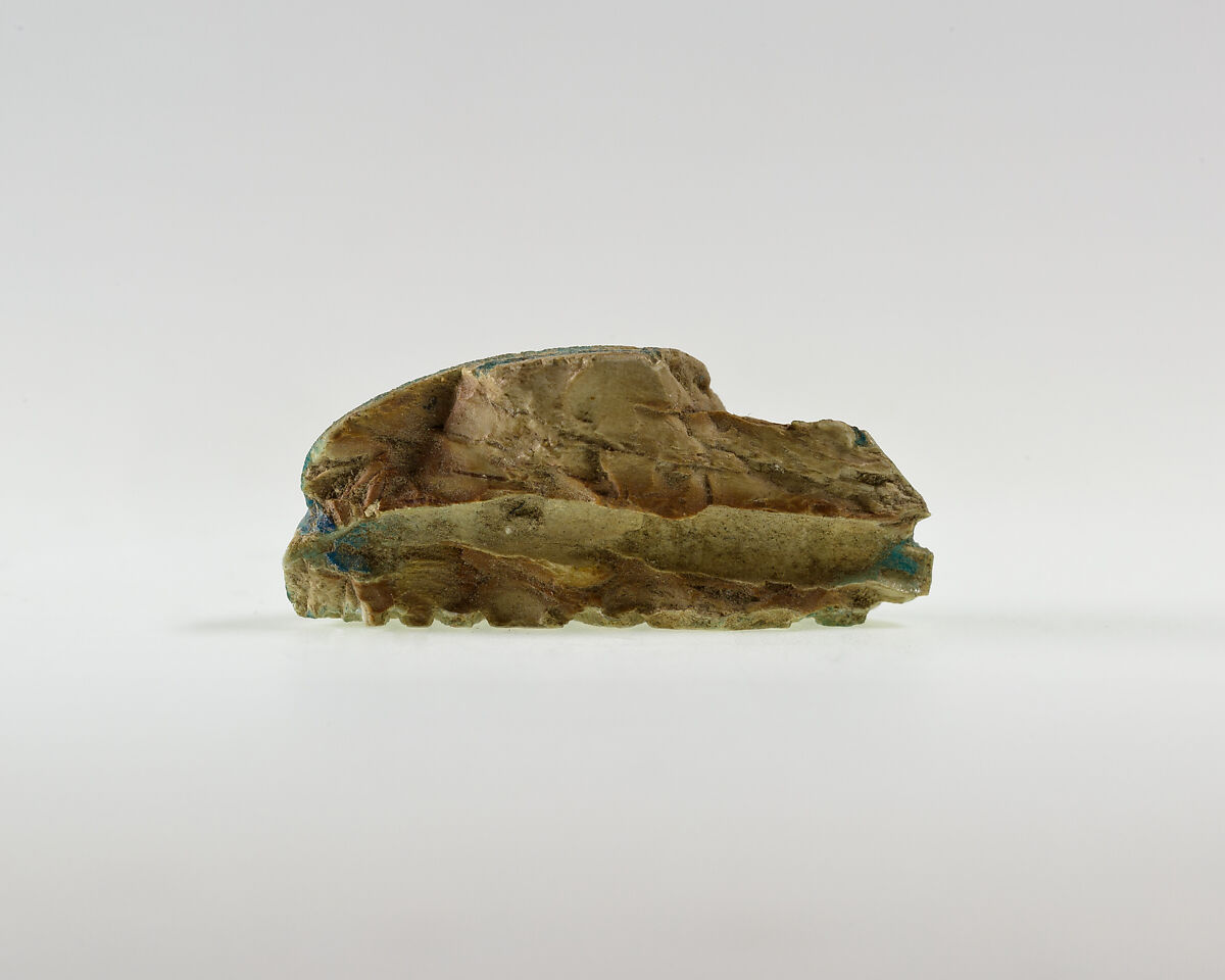 Fragment of a Scarab Inscribed with Hieroglyphs, Green glazed steatite