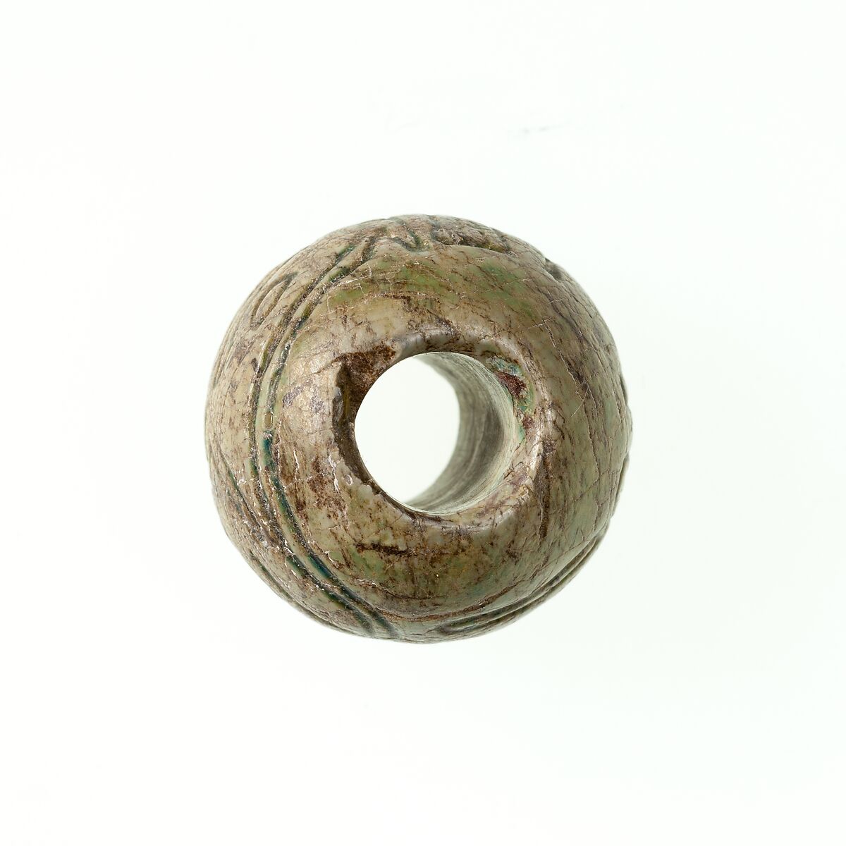 Bead with the name of Amenemhat III, Green glazed steatite