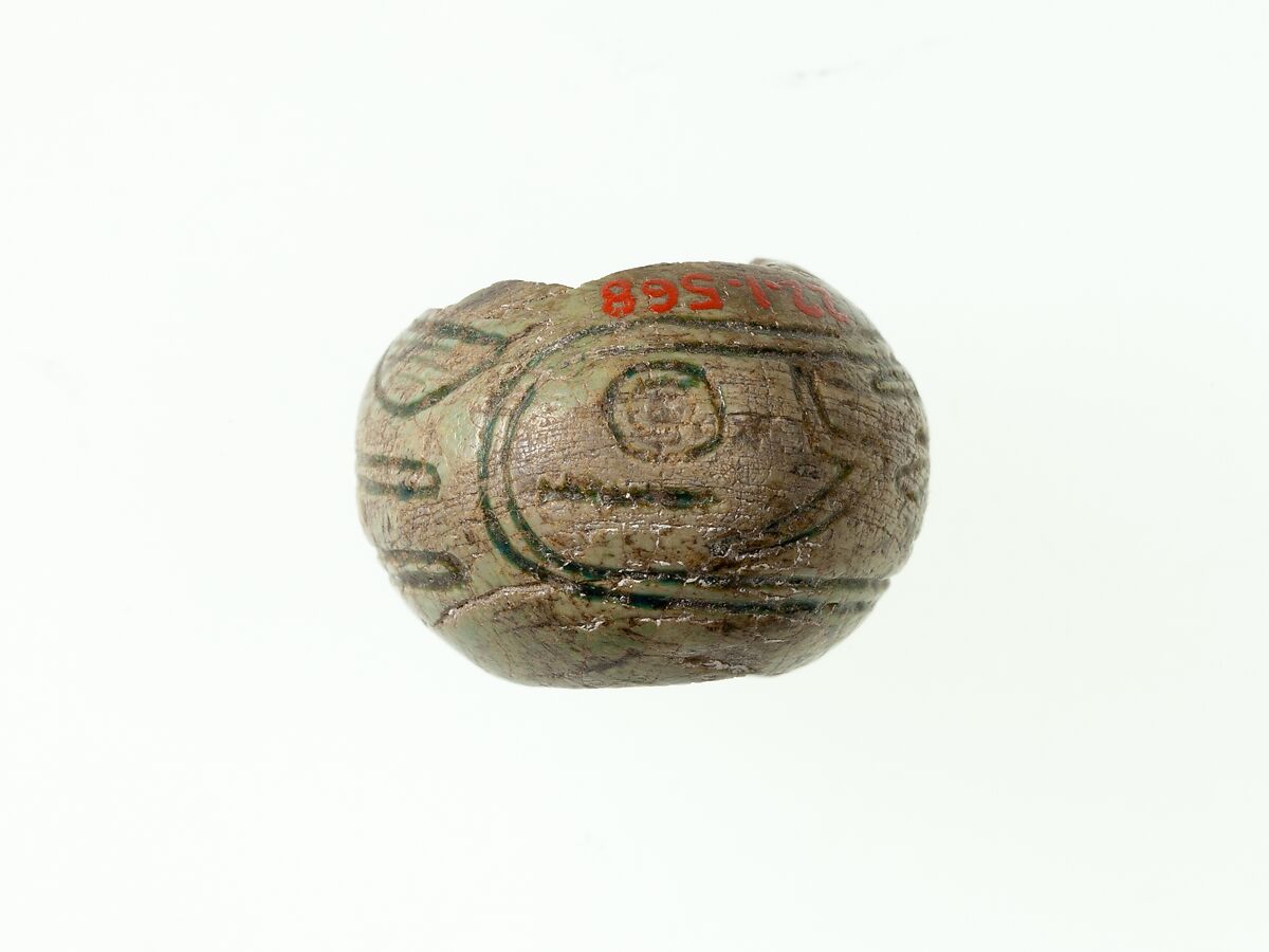 Bead with the name of Amenemhat III, Green glazed steatite 