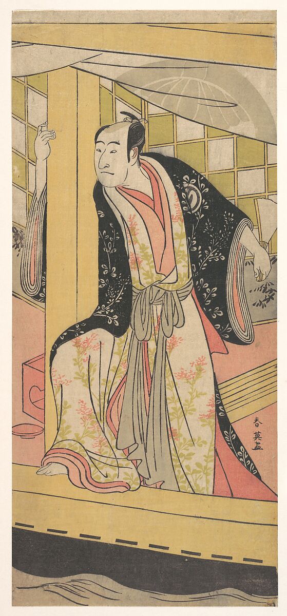 The Actor Sawamura Sojuro 3rd as a Man Stnding in a Pleasure-boat, Katsukawa Shun&#39;ei 勝川春英 (Japanese, 1762–1819), Woodblock print; ink and color on paper, Japan 