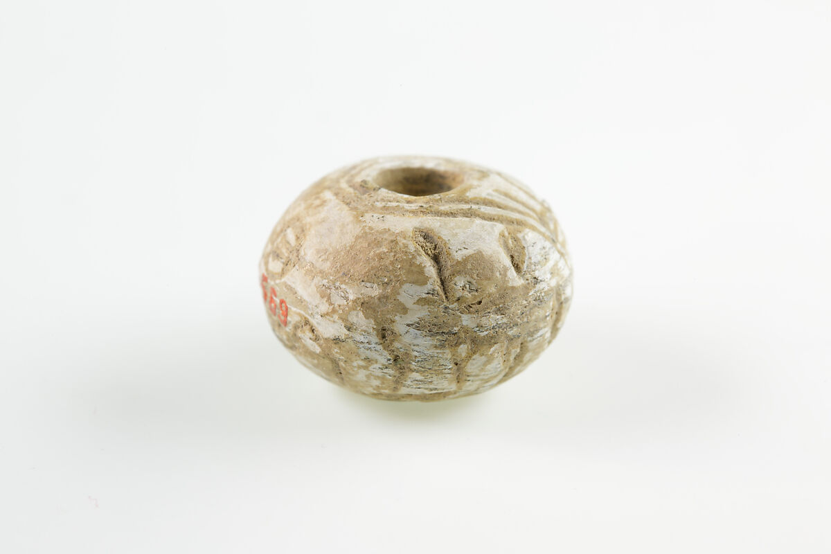 Bead with the name of Amenemhat II, Unglazed faience