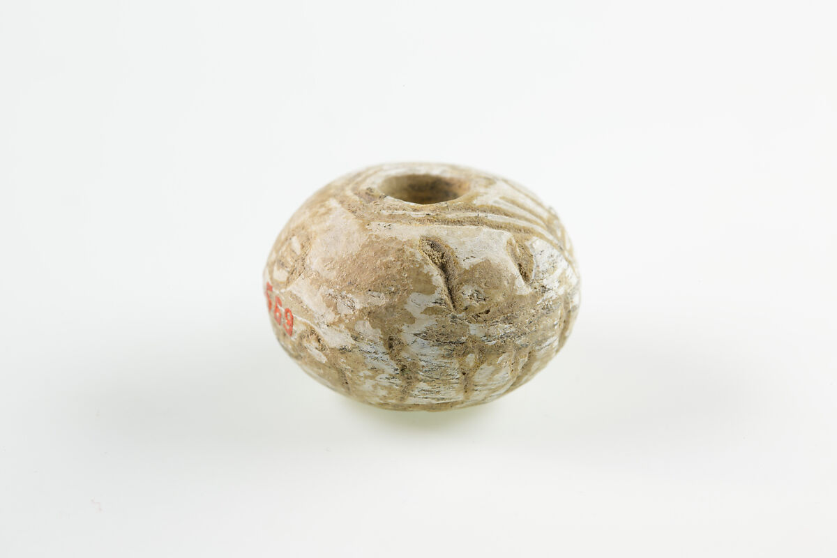 Bead with the name of Amenemhat II, Unglazed faience
