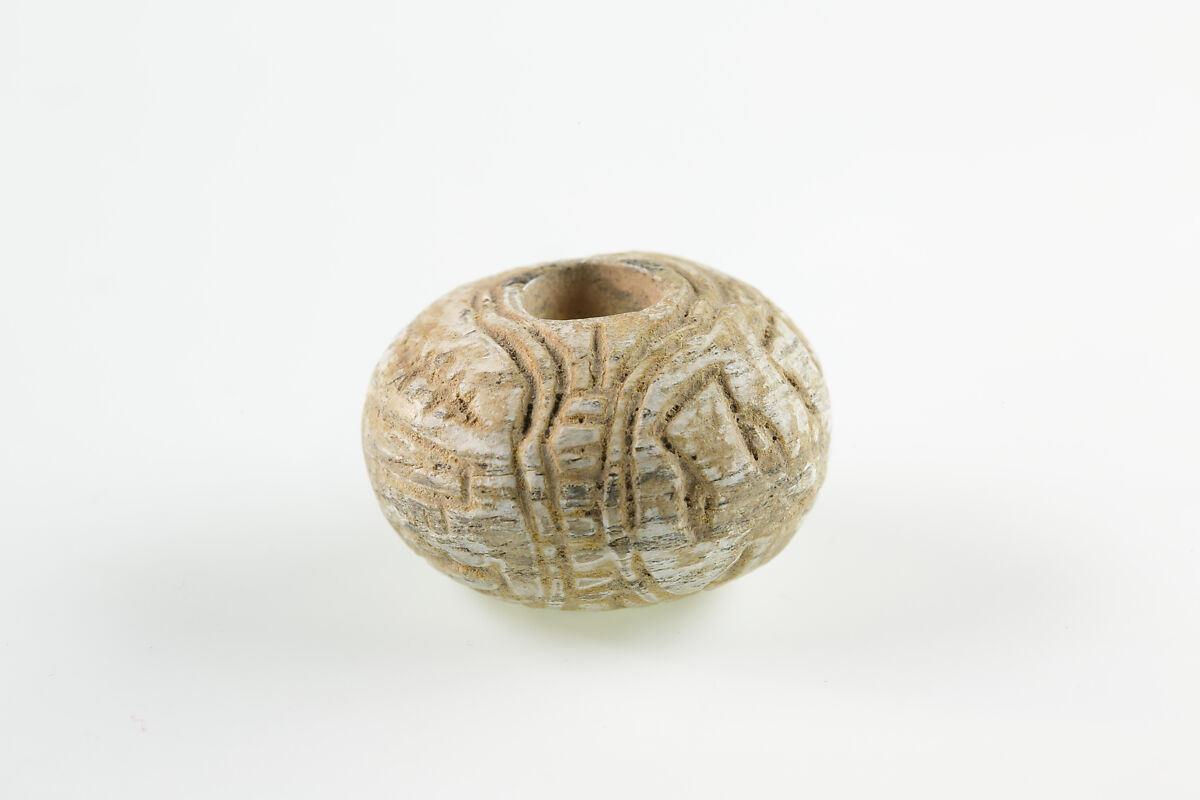 Bead with the name of Amenemhat II, Unglazed faience