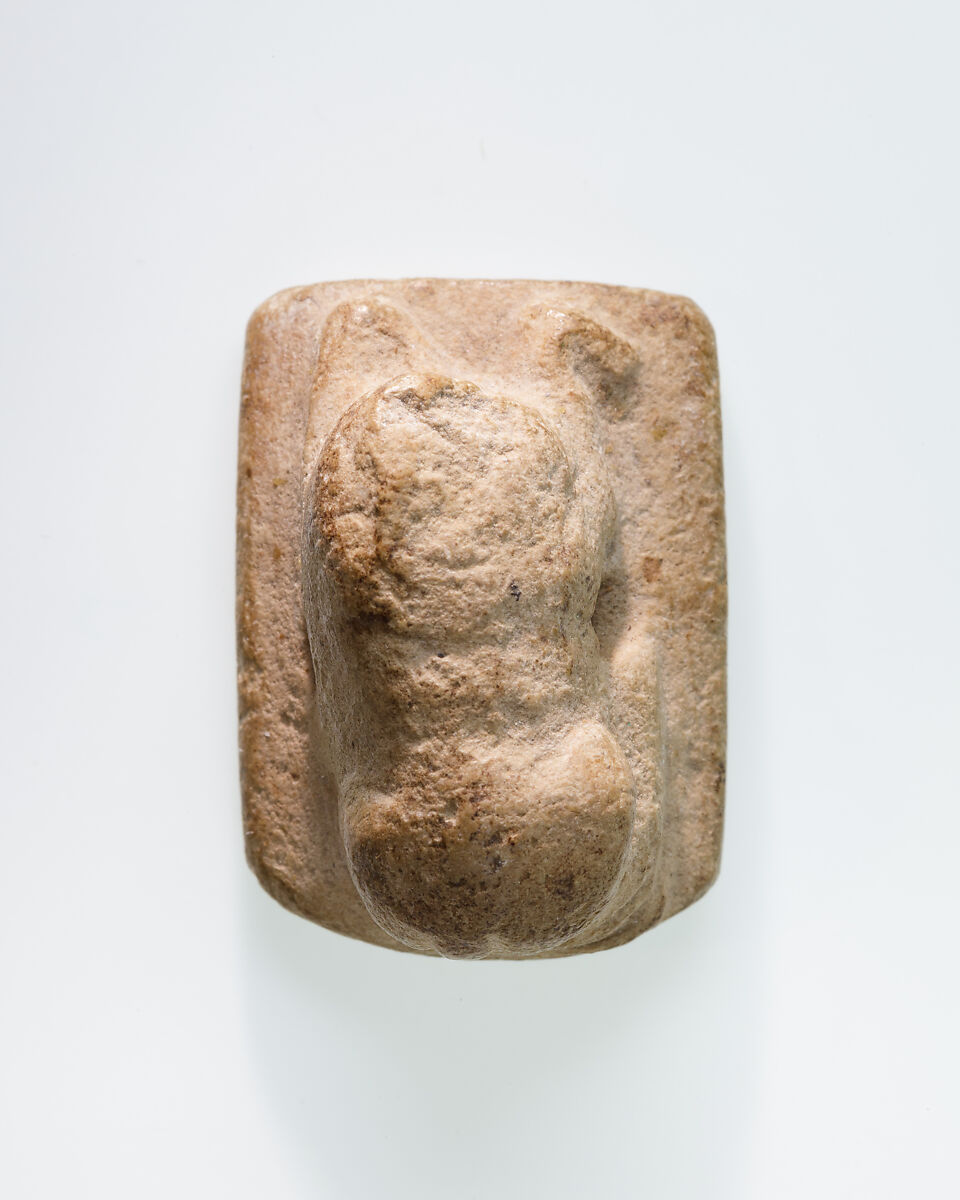 Lion-shaped stamp seal with name of Amenemhat II, Faience