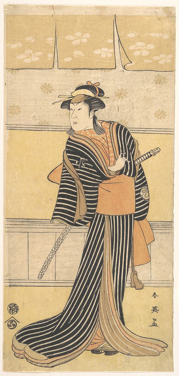Unidentified Actor (possibly Yoshizawa Ayame) as a Woman with a Sword, Katsukawa Shun&#39;ei 勝川春英 (Japanese, 1762–1819), Woodblock print; ink and color on paper, Japan 