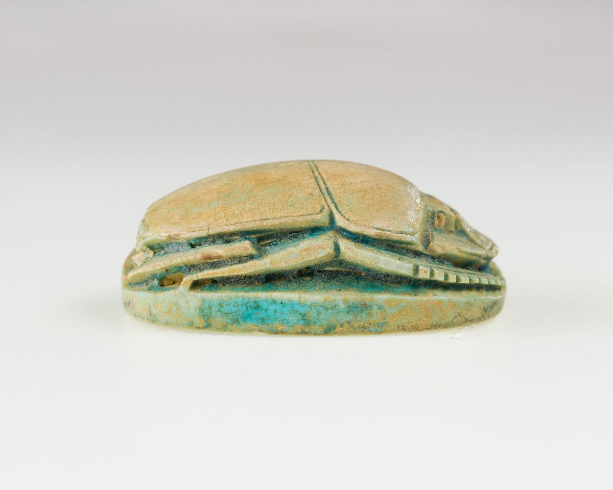 Scarab Inscribed with Hieroglyphs, Green glazed steatite